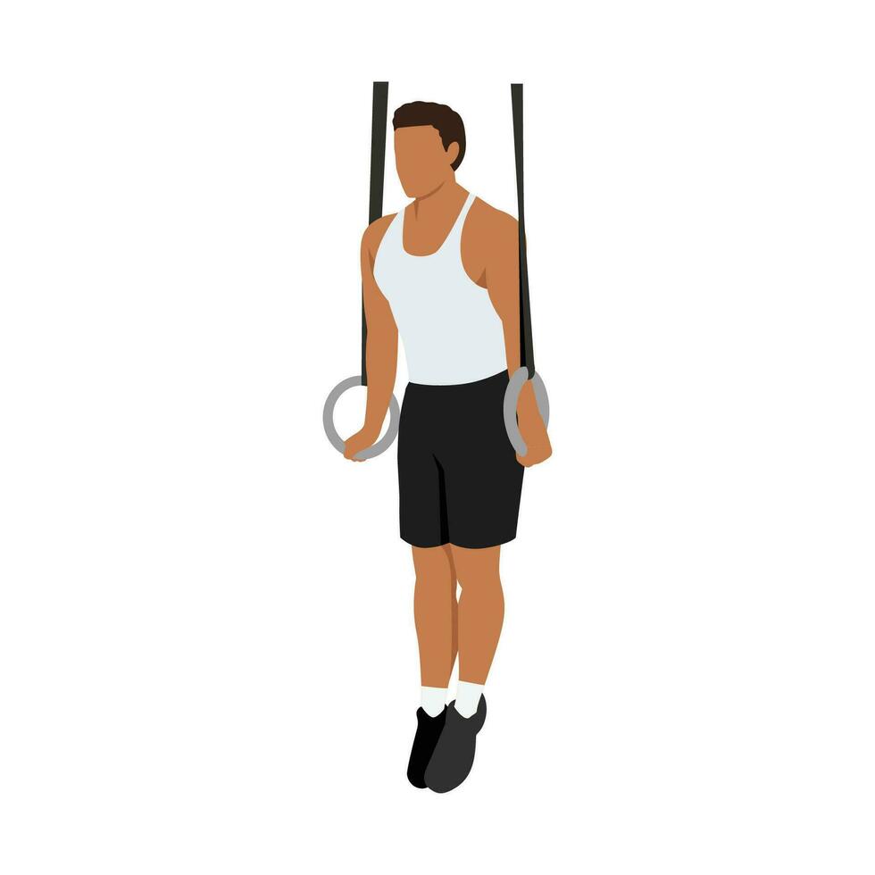 homem fazendo ginástica anel Apoio, suporte posição exercício. plano vetor ilustração isolado em branco fundo