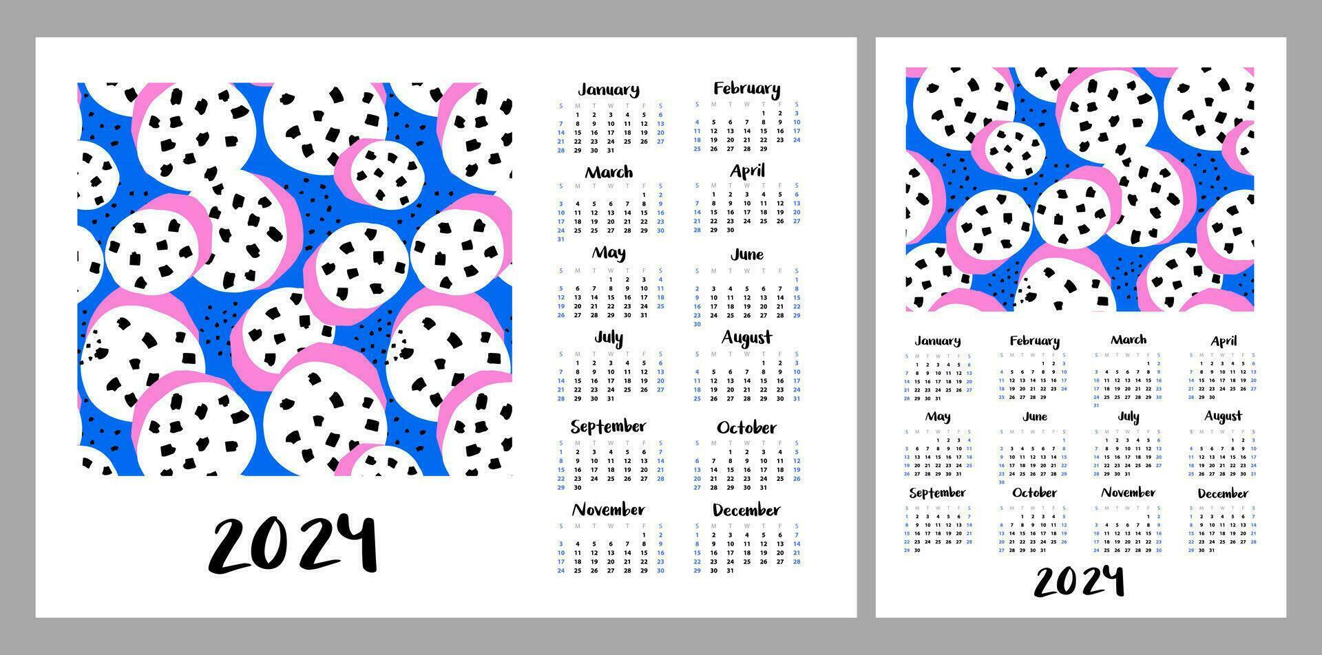 calendário disposição para 2024. abstrato ilustração do exótico frutas ou flores vertical e horizontal layouts para a4, a5 impressão vetor