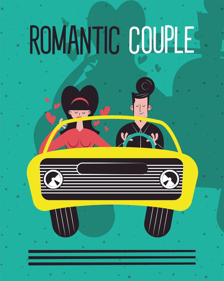 casal romântico em desenho vetorial de carro vetor