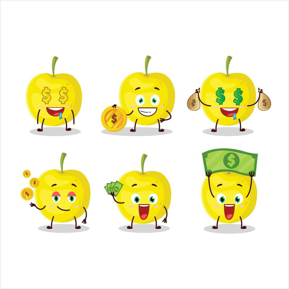 amarelo cereja desenho animado personagem com fofa emoticon trazer dinheiro vetor