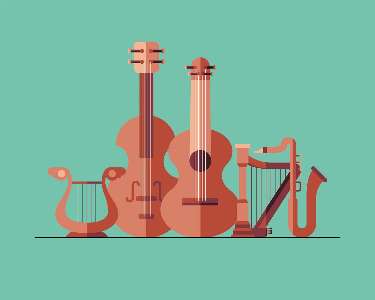 design de conjunto de símbolos de instrumentos musicais vetor