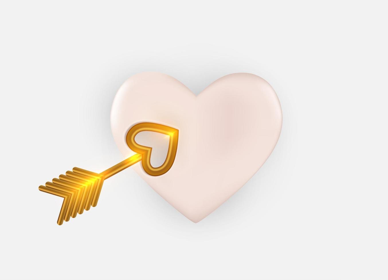 coração com flecha dourada de Cupido. elemento de design 3D realista. ilustração vetorial eps10 vetor