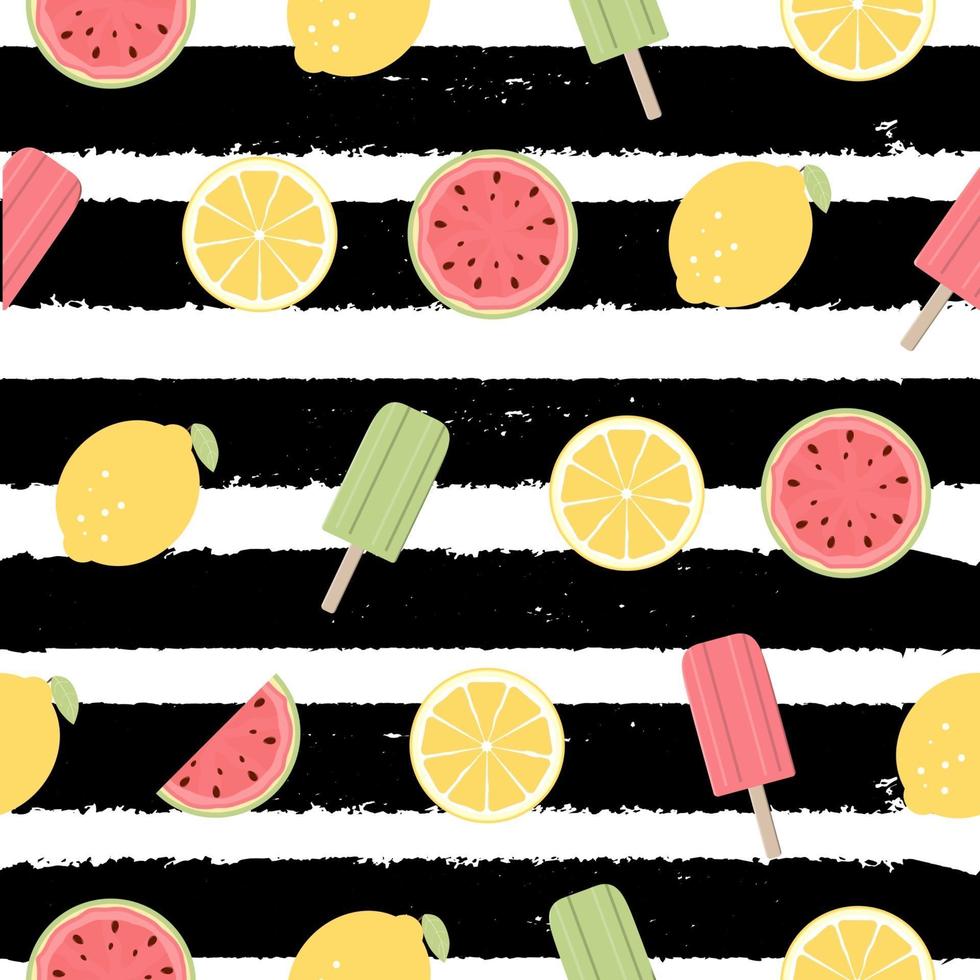 padrão sem emenda com limão, frutas melancia e sorvete. ilustração vetorial vetor