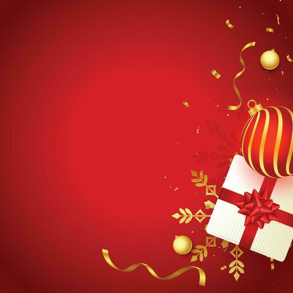 Natal fundo com brilhando vermelho flocos de neve e neve. alegre Natal cartão ilustração em vermelho fundo. espumante vermelho flocos de neve com brilhar textura dentro círculo forma vetor