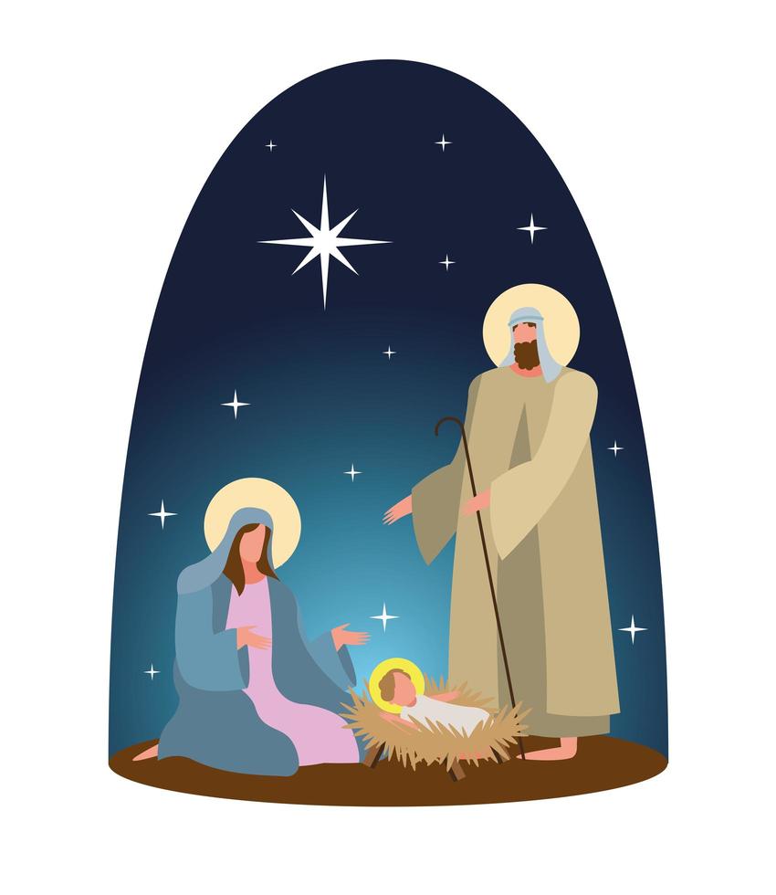 cartão de feliz natal feliz com a sagrada família vetor