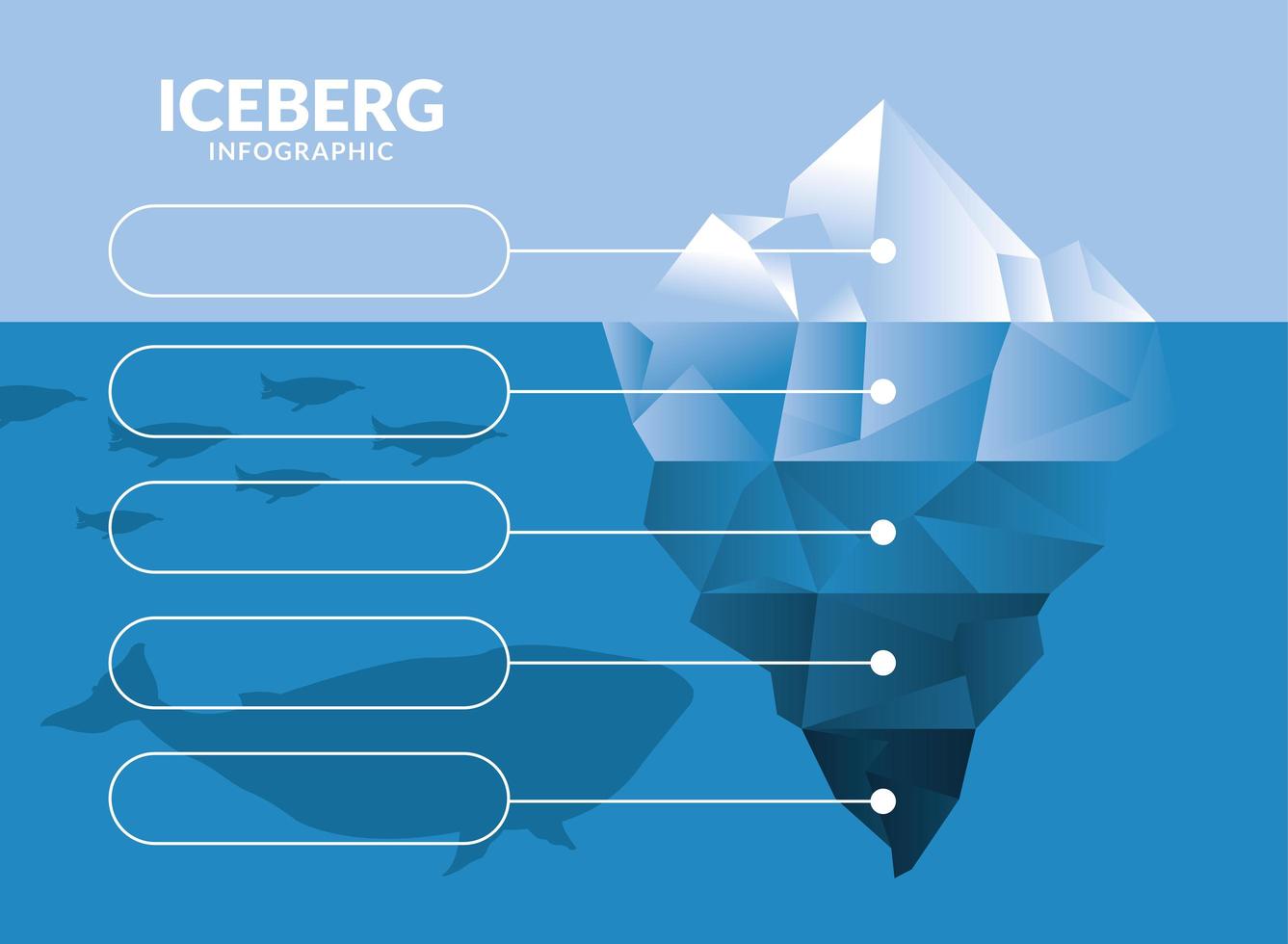 Infográfico de iceberg com desenho vetorial de baleias e pinguins vetor