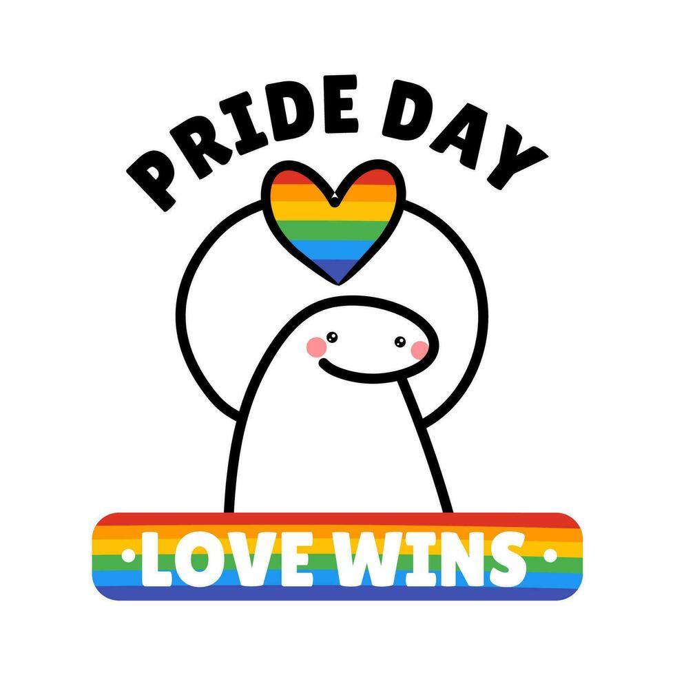 vetor uma orgulho dia logotipo com uma arco Iris e uma sorridente animal com uma coração em isto - lgbtqiap