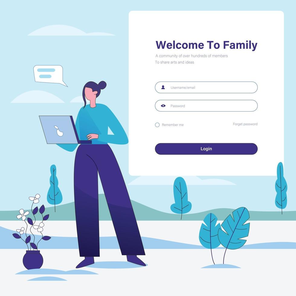 conceito e ilustração de design de login ui ux, conceito de design de ui ux de login de site, conceito de vetor de tela de login de página de destino