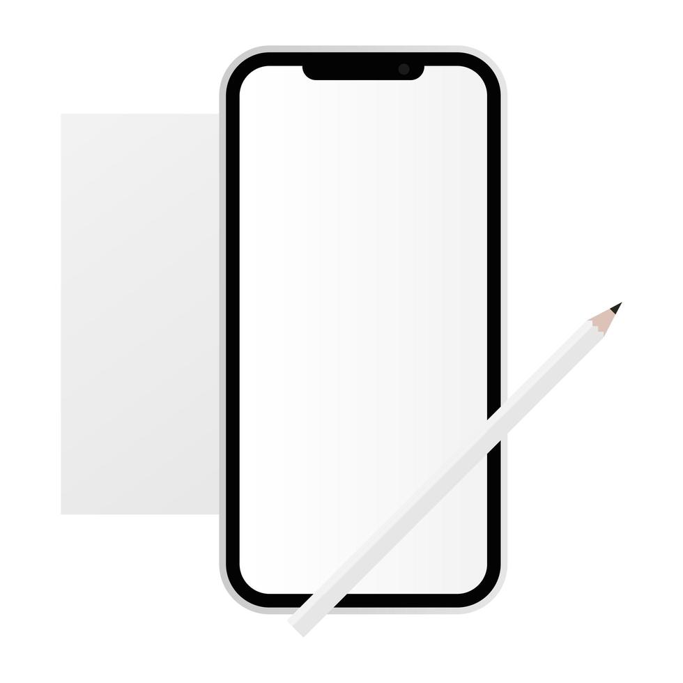 maquete isolada de smartphone e desenho vetorial de lápis vetor
