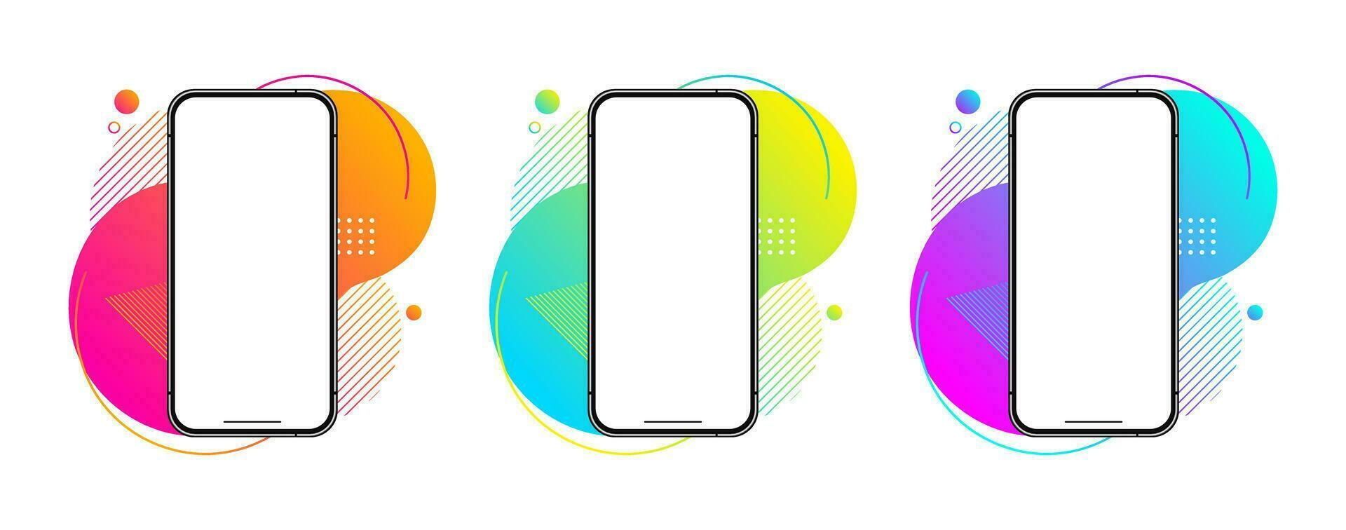 Smartphone colorida líquido gradiente bandeira brincar conjunto vetor ilustração