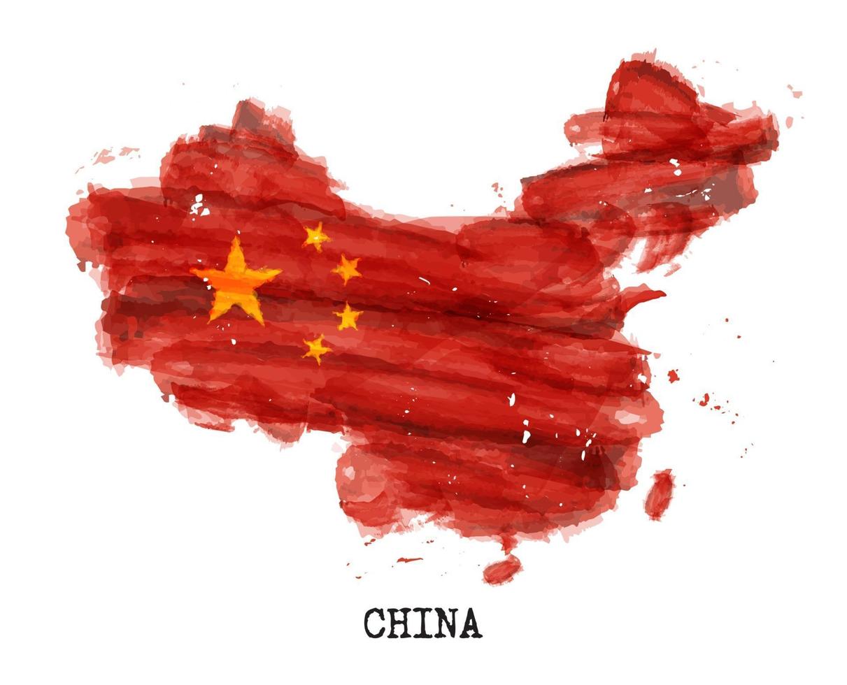 projeto da pintura em aquarela da bandeira da China. forma do mapa do país. equipe de esportes e conceito do dia nacional 1 de outubro de 1949. vetor. vetor