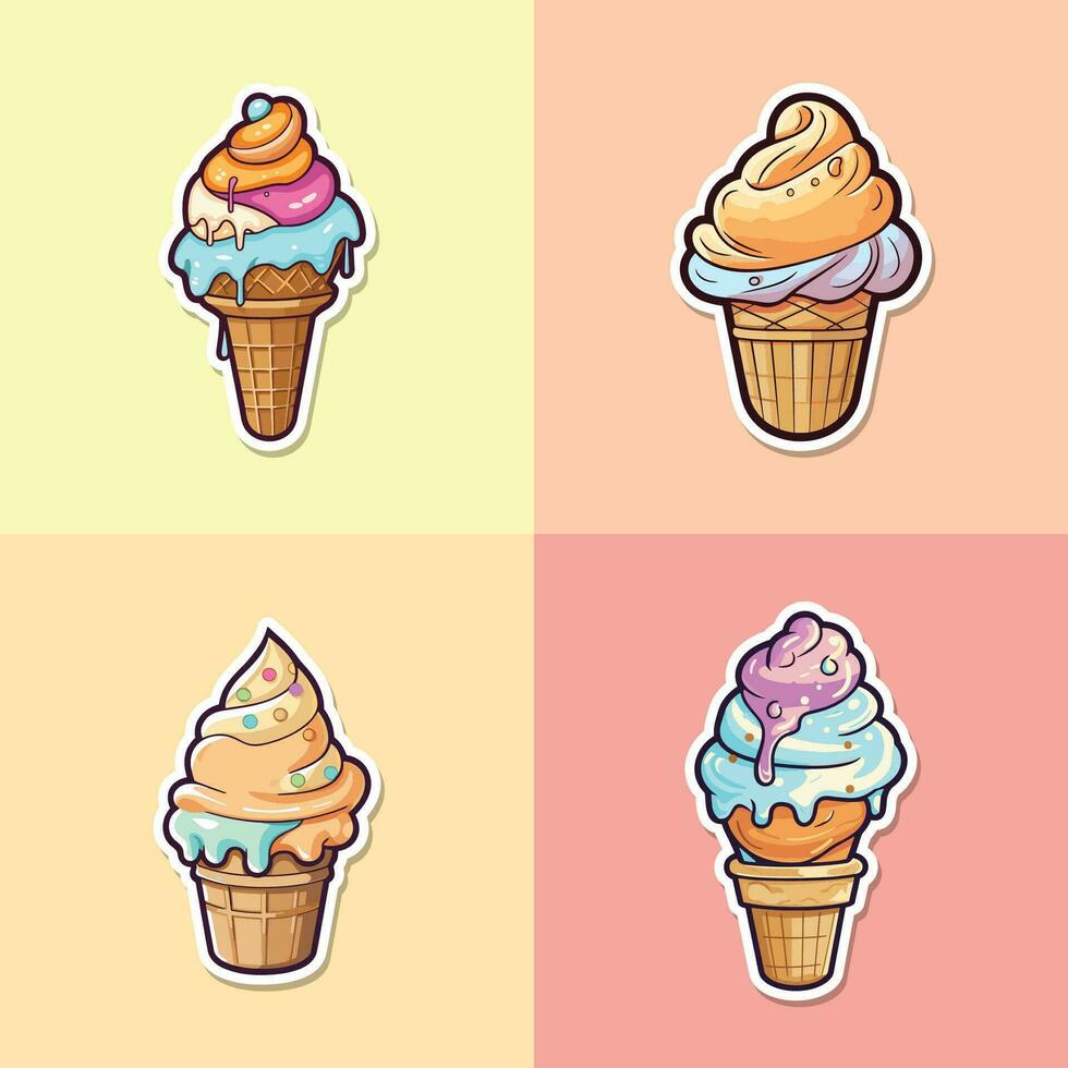 doce de leche gelo creme adesivo legal cores kawaii grampo arte ilustração coleção vetor