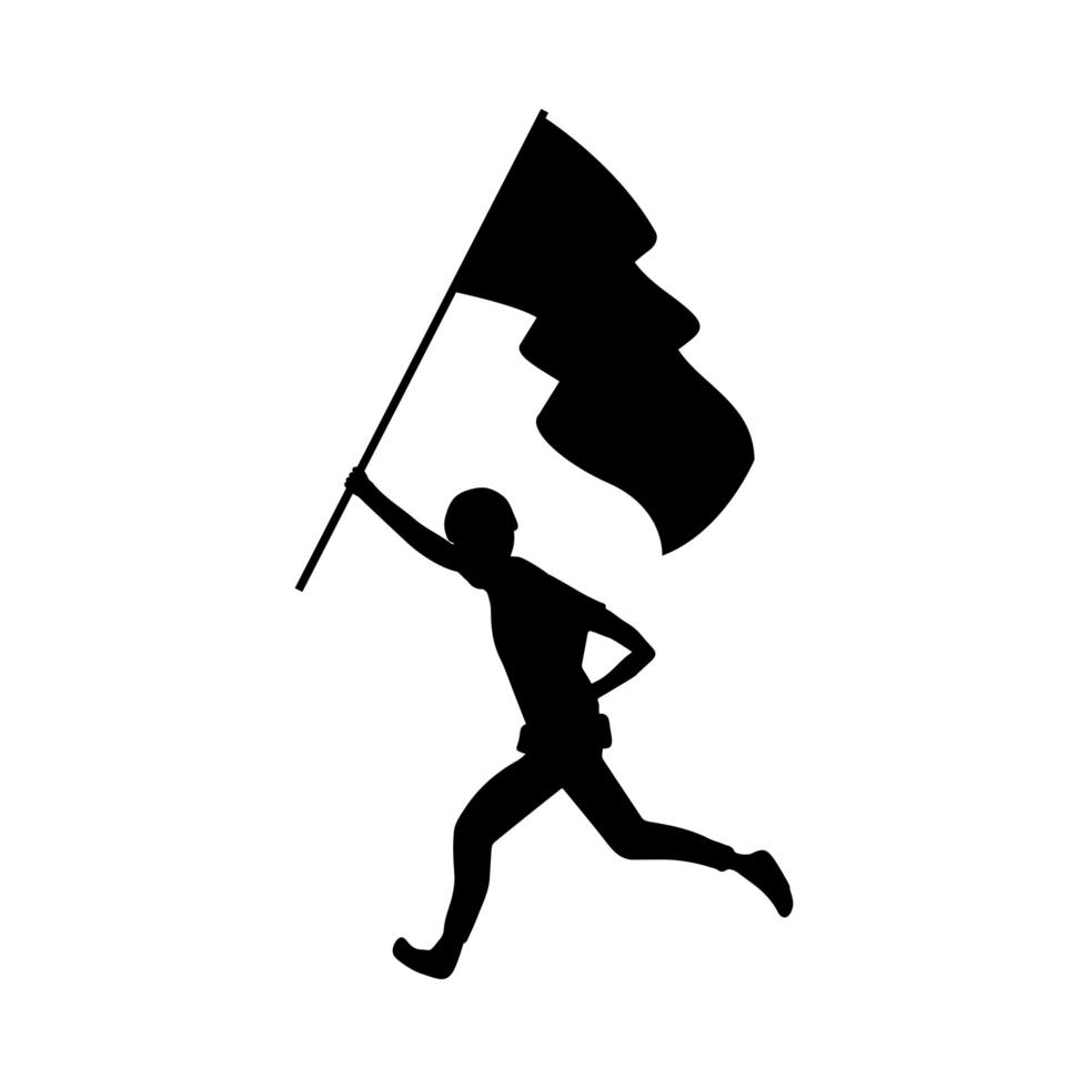 Soldado militar correndo com a silhueta da bandeira vetor