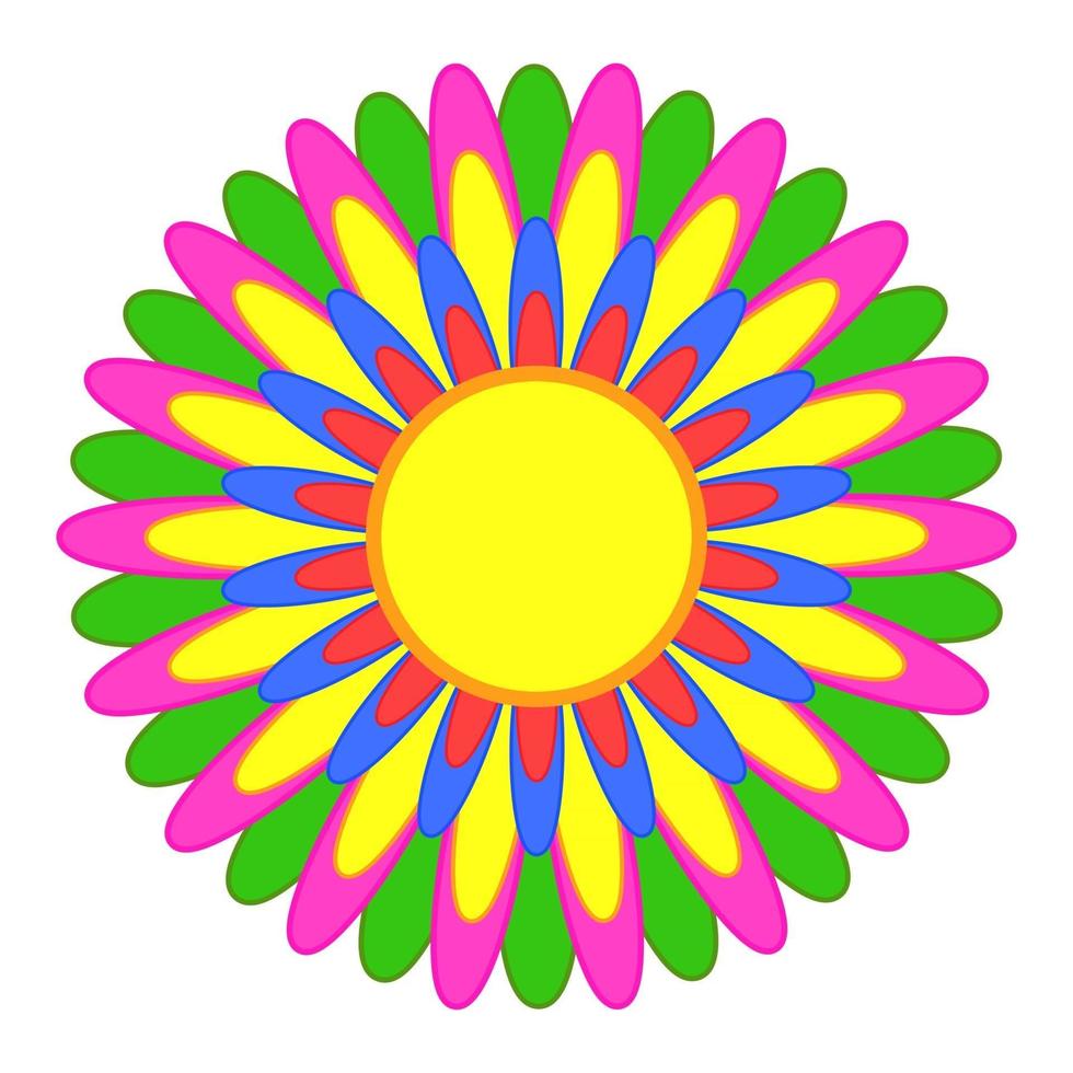 flor simples abstrata com pétalas vermelhas, amarelas, azuis, laranja, rosa e verdes vetor