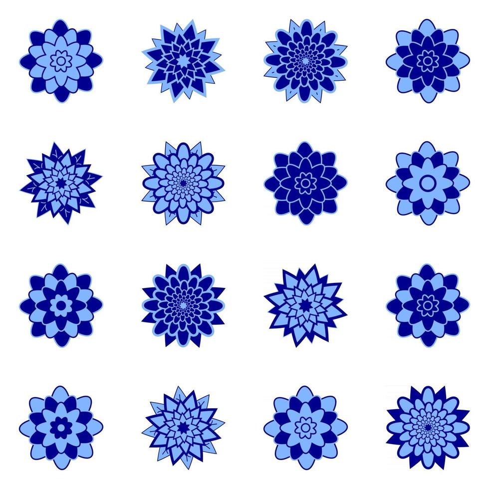 um conjunto de belas flores de azul e azul escuro. isolado no fundo branco. adequado para design. vetor