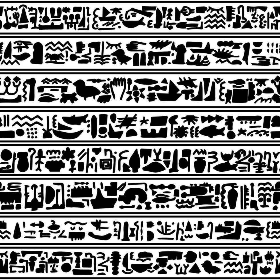 símbolos semelhante para egípcio hieróglifos. monocromático linha Preto branco vetor desatado padronizar fronteira