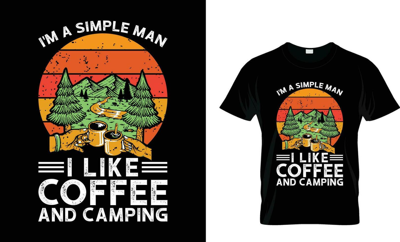 eu sou uma simples homem Eu gostar café e acampamento. camiseta. vetor