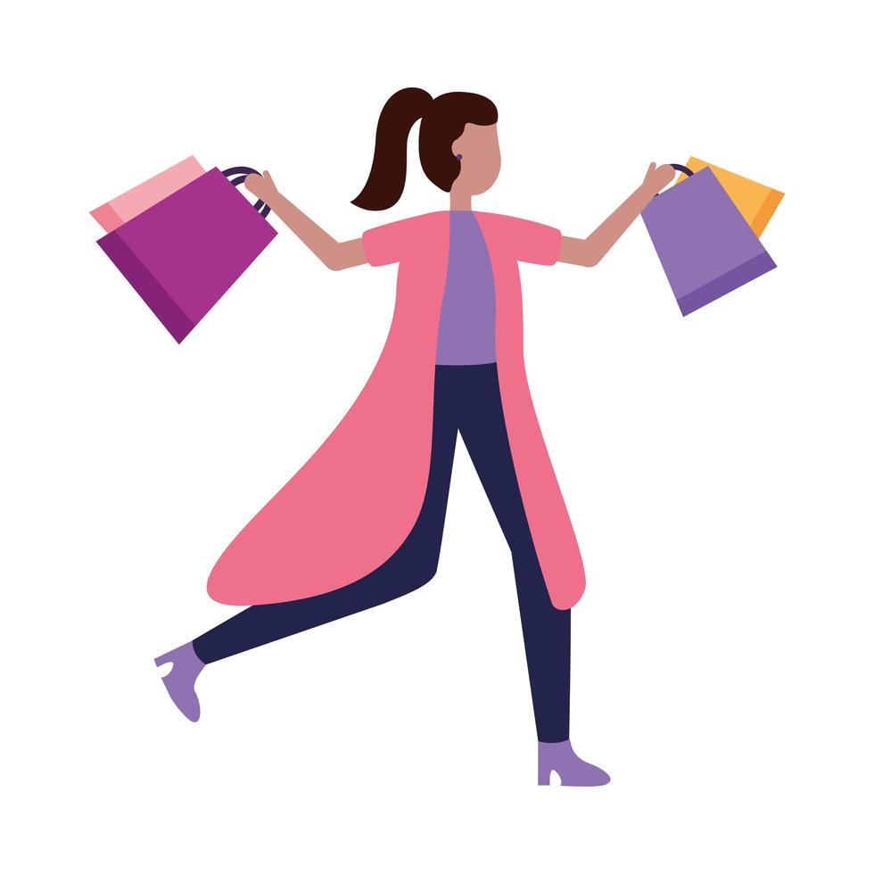 avatar de mulher com desenho vetorial de sacolas de compras vetor