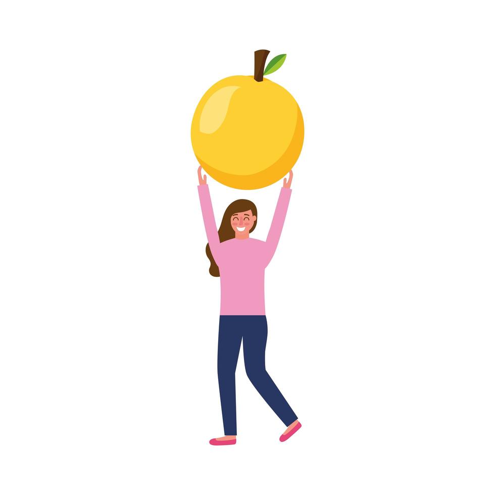 mulher avatar com desenho vetorial de fruta laranja vetor