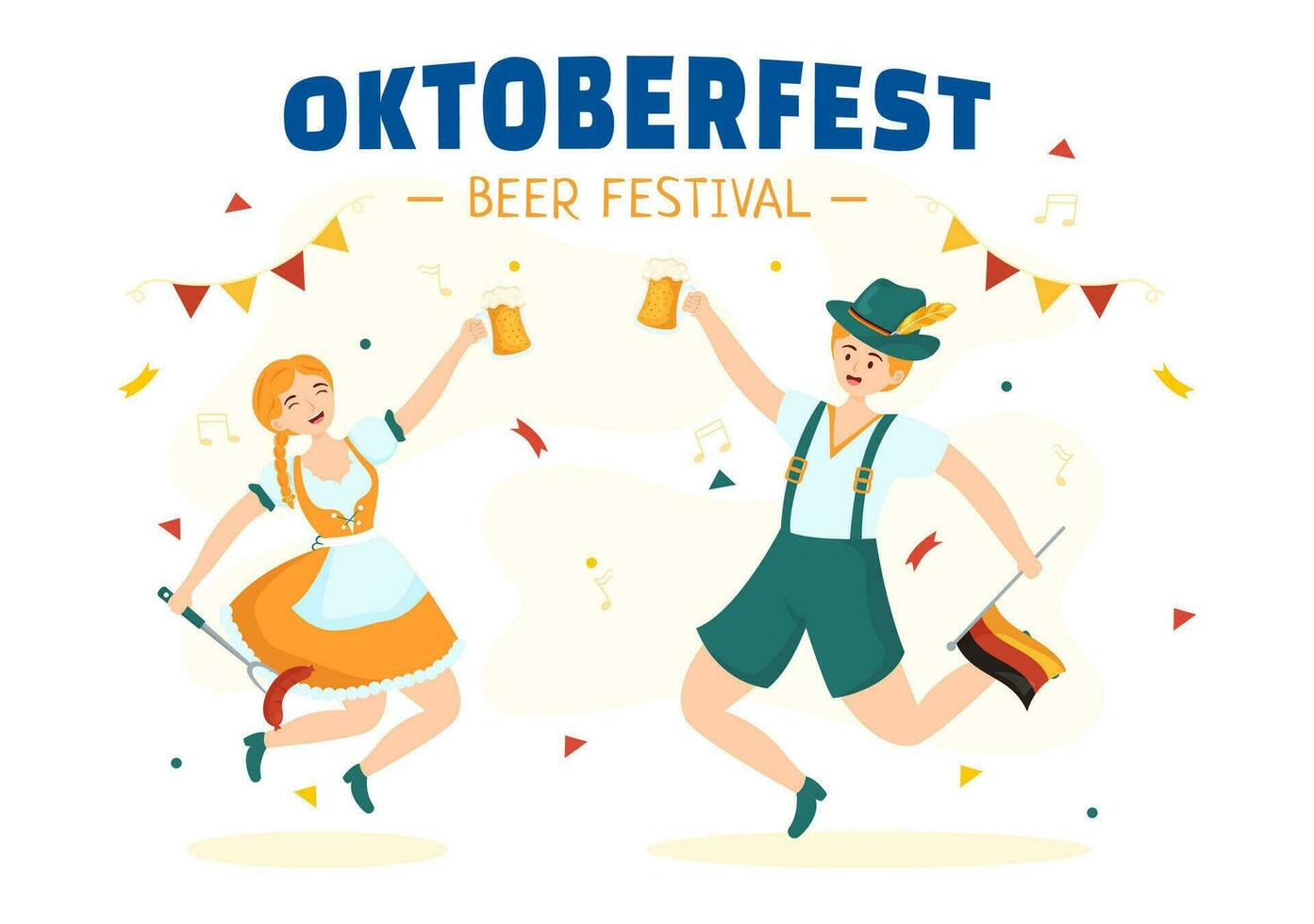 feliz oktoberfest festa festival vetor ilustração com cerveja, salsicha, Pão de gengibre, alemão bandeira e ets fundo plano desenho animado mão desenhado modelos