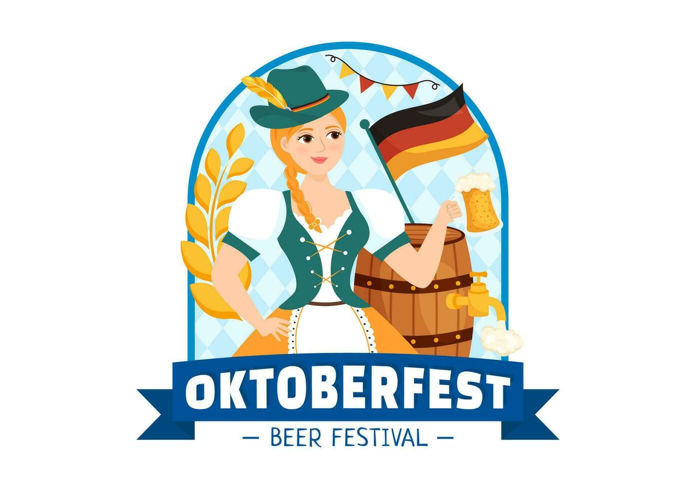 feliz oktoberfest festa festival vetor ilustração com cerveja, salsicha, Pão de gengibre, alemão bandeira e ets fundo plano desenho animado mão desenhado modelos