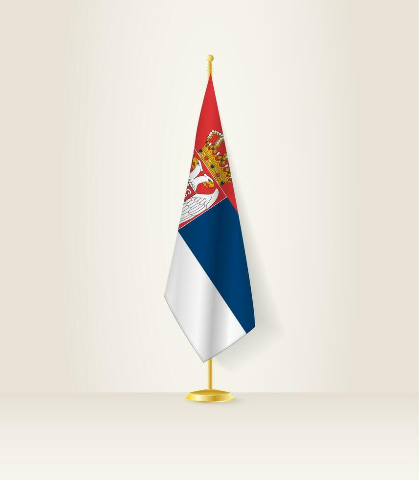 Sérvia bandeira em uma bandeira ficar em pé. vetor