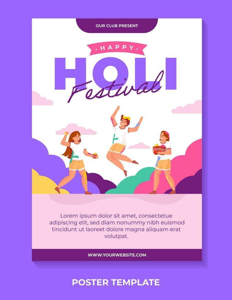 plano holi festival ilustração modelo bandeira com feliz pessoas fundo vetor