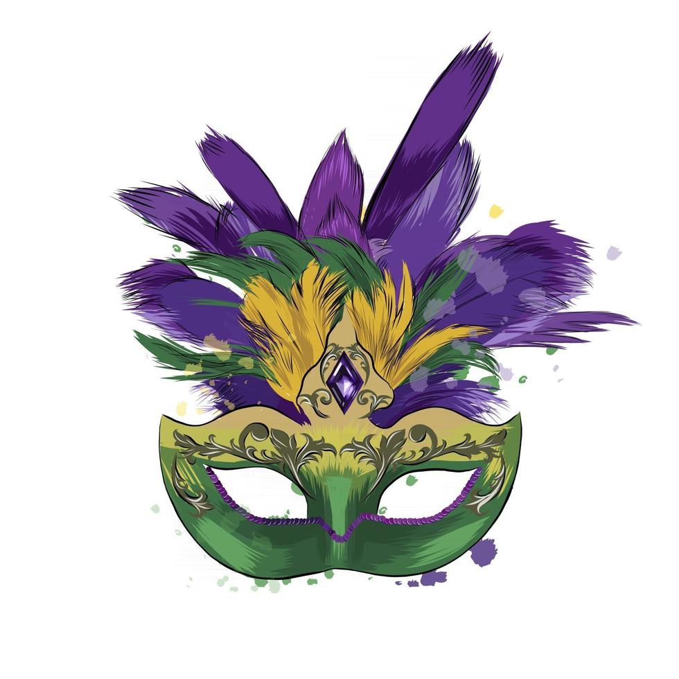 máscara veneziana de carnaval de um toque de aquarela, desenho colorido, realista. ilustração vetorial de tintas vetor