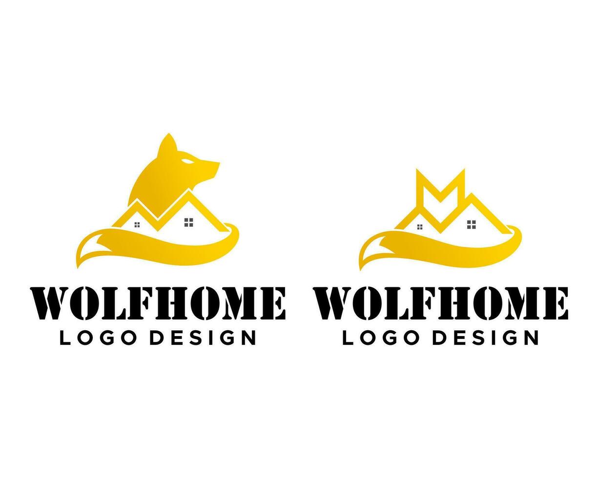 casa e animal Lobo logotipo Projeto. vetor