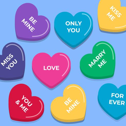 Candy Conversation Hearts Conjunto de elementos do vetor sem emenda