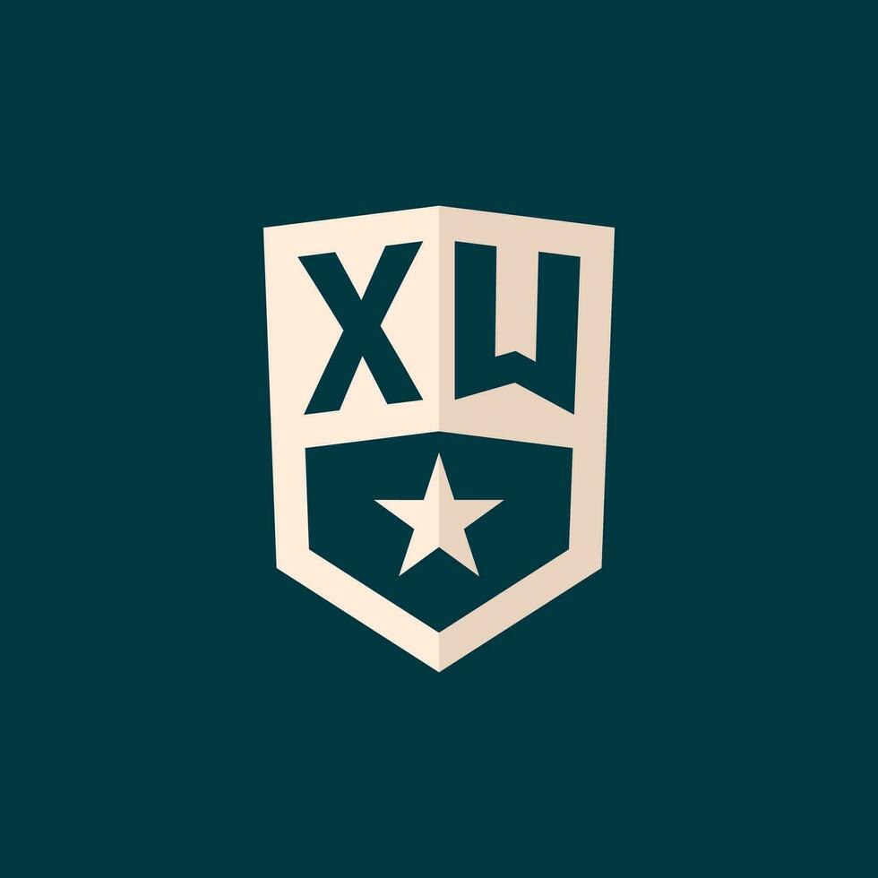 inicial xw logotipo Estrela escudo símbolo com simples Projeto vetor