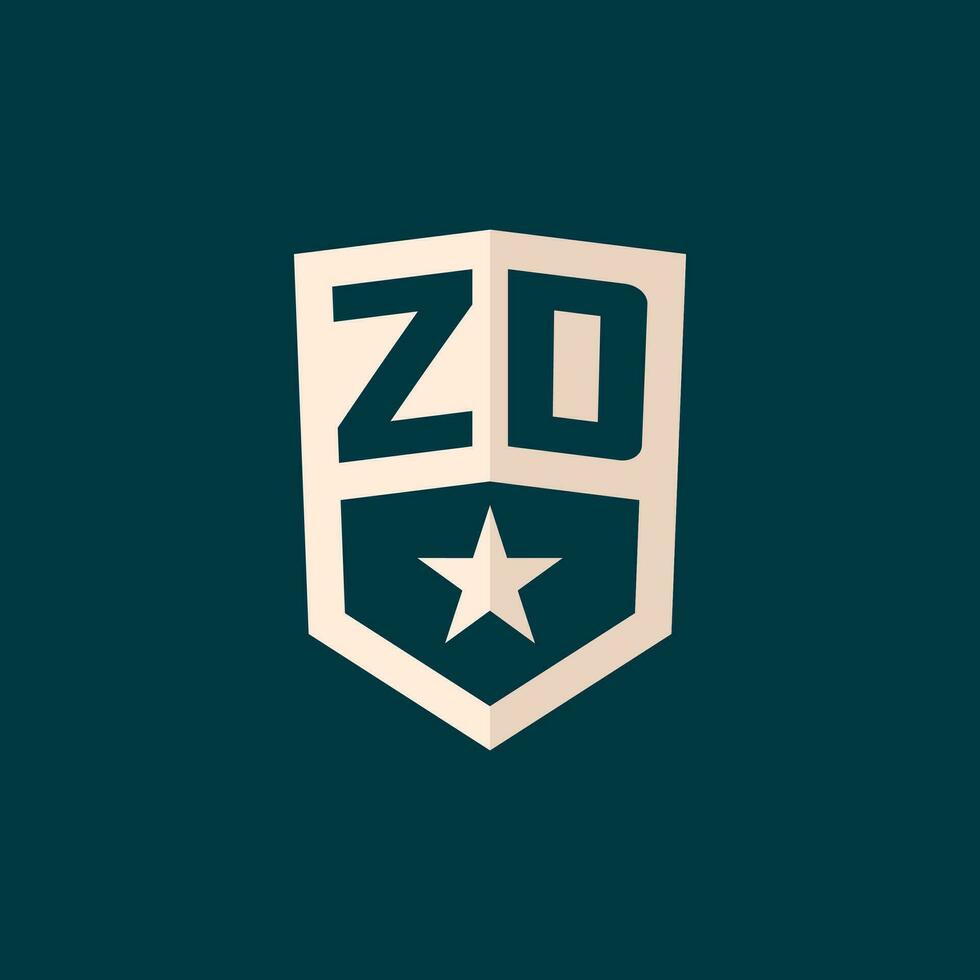 inicial zd logotipo Estrela escudo símbolo com simples Projeto vetor