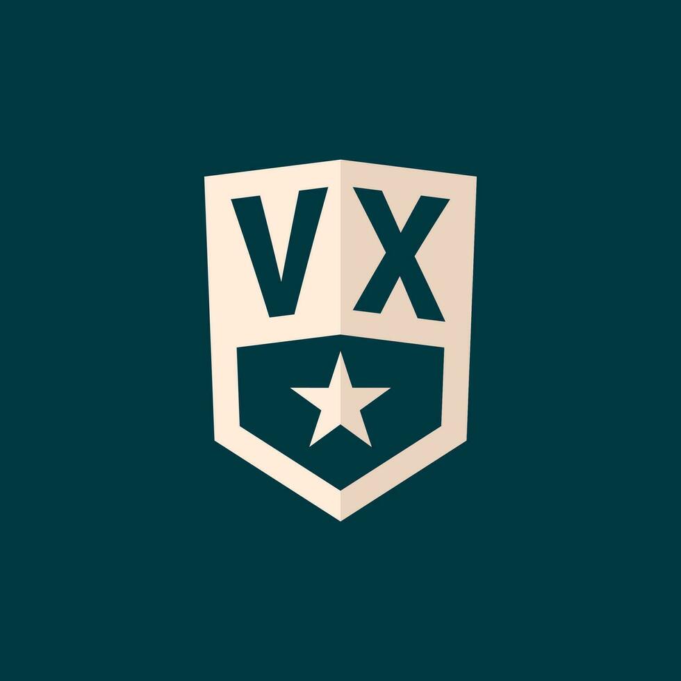 inicial vx logotipo Estrela escudo símbolo com simples Projeto vetor