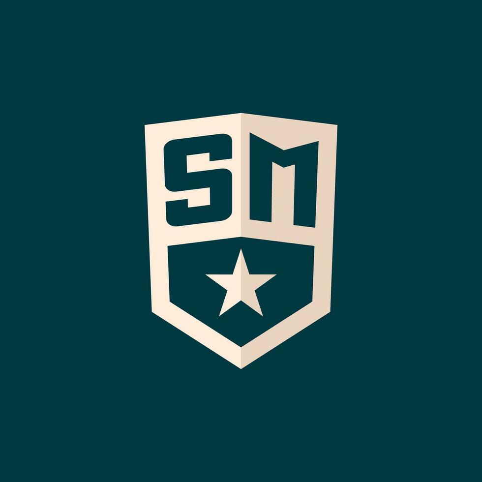 inicial sm logotipo Estrela escudo símbolo com simples Projeto vetor