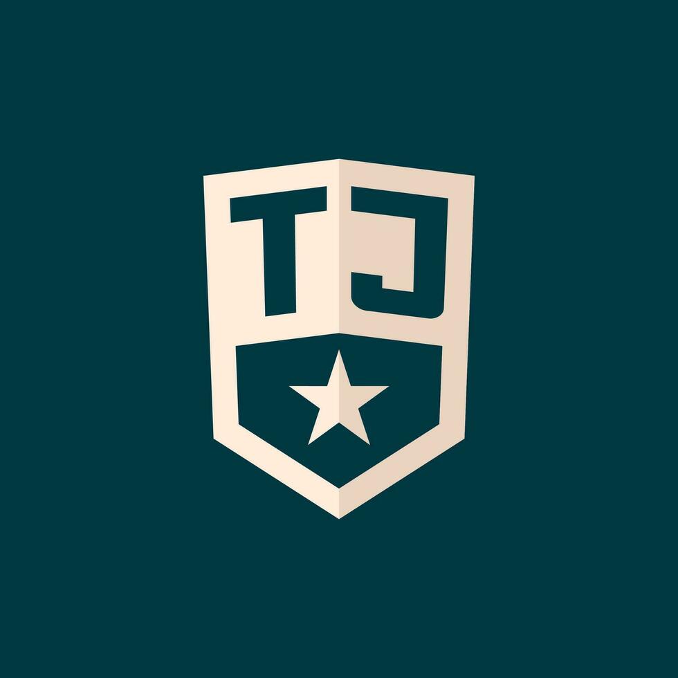 inicial tj logotipo Estrela escudo símbolo com simples Projeto vetor