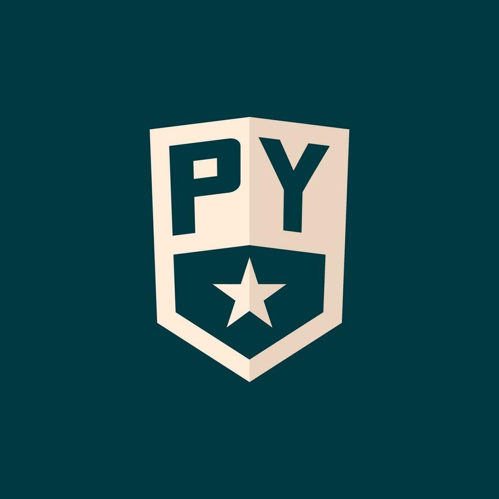 inicial py logotipo Estrela escudo símbolo com simples Projeto vetor