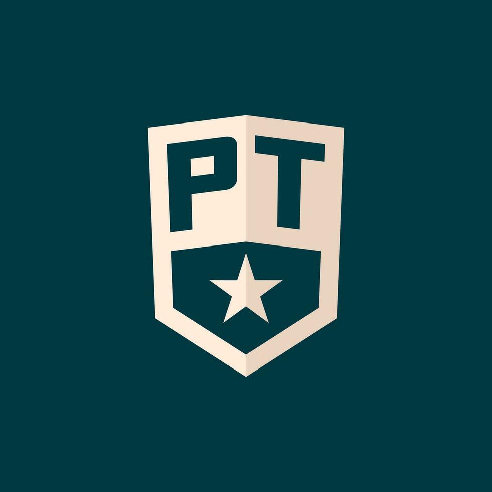 inicial pt logotipo Estrela escudo símbolo com simples Projeto vetor