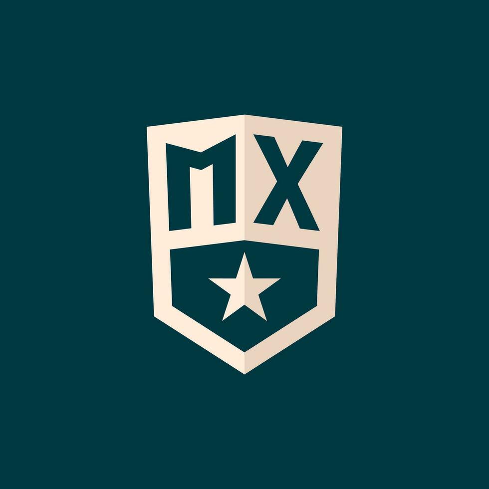 inicial mx logotipo Estrela escudo símbolo com simples Projeto vetor