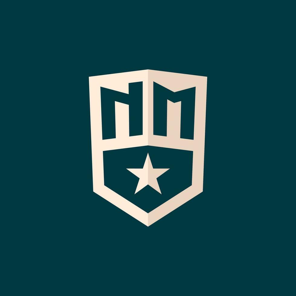 inicial nm logotipo Estrela escudo símbolo com simples Projeto vetor