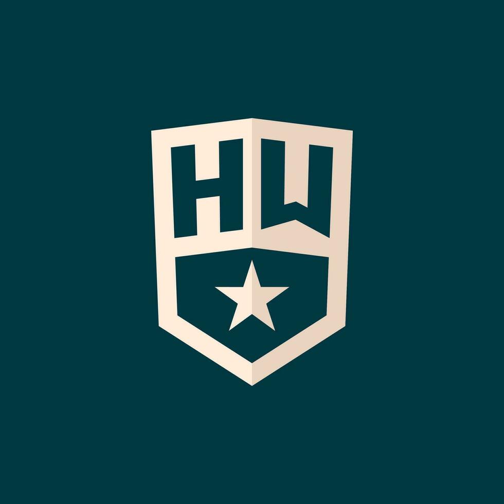 inicial hw logotipo Estrela escudo símbolo com simples Projeto vetor