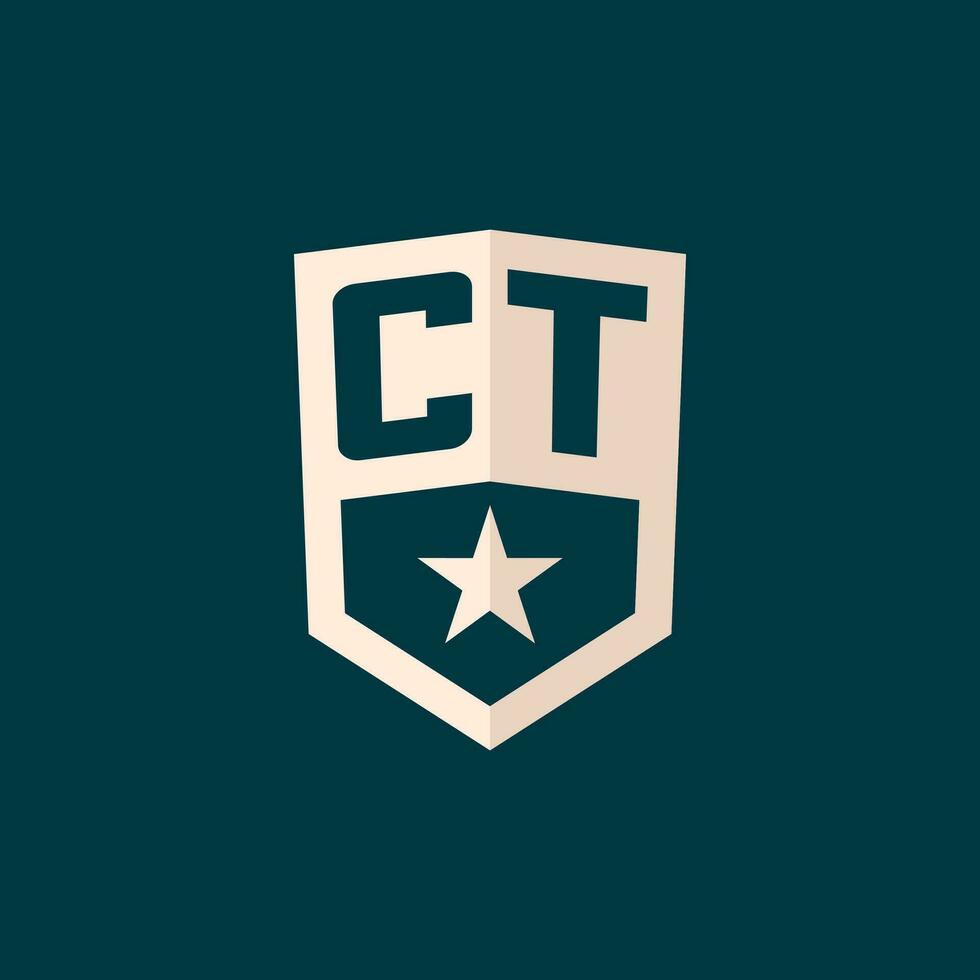 inicial ct logotipo Estrela escudo símbolo com simples Projeto vetor