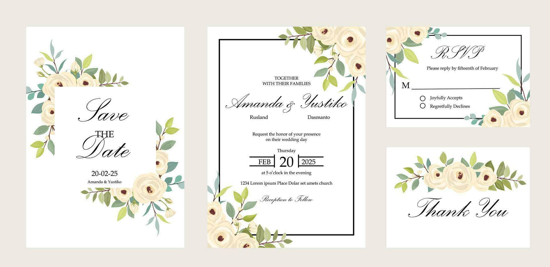 conjunto do cartões com branco rosas. Casamento enfeite conceito. flor poster, convidar. vetor