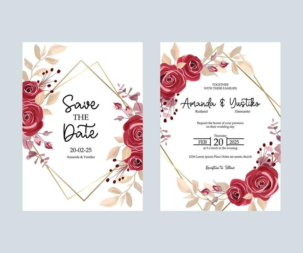 conjunto do Casamento convite cartões com lindo mão desenhado marrom marrom rosas vetor