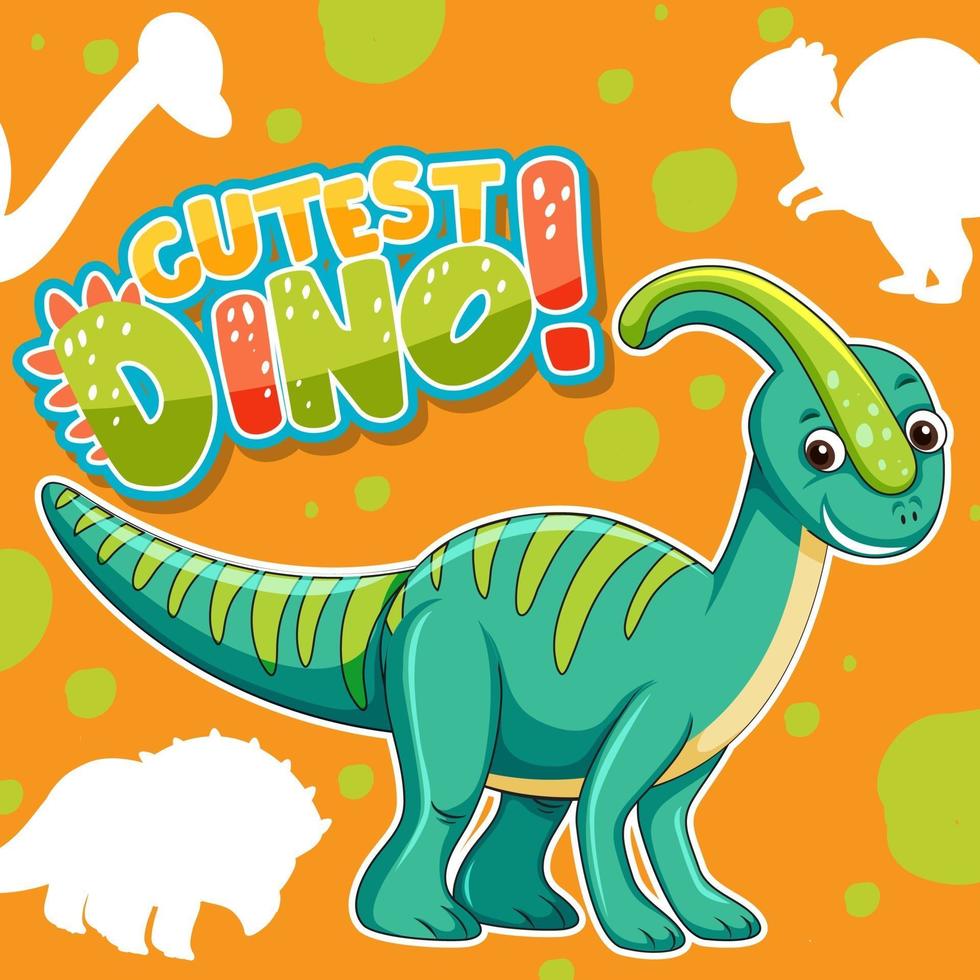 personagem de dinossauro fofo com design de fonte para a palavra dinossauro mais fofo vetor