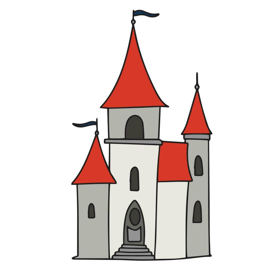 rabisco castelo isolado em branco fundo. mão desenhado castelo contorno. vetor ilustração.