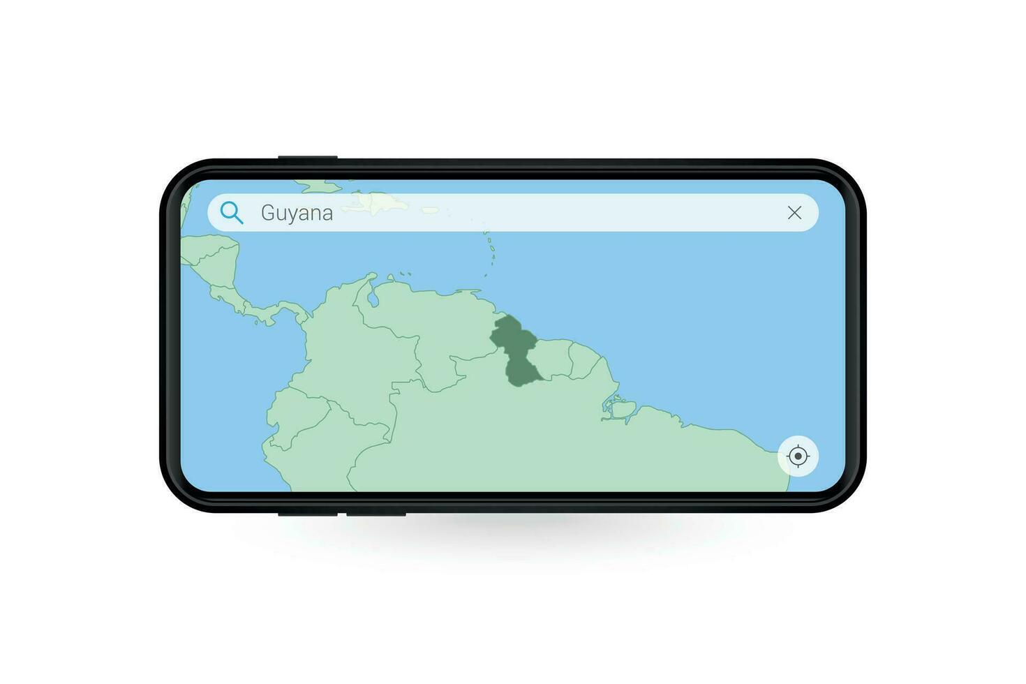 procurando mapa do Guiana dentro Smartphone mapa aplicativo. mapa do Guiana dentro célula telefone. vetor