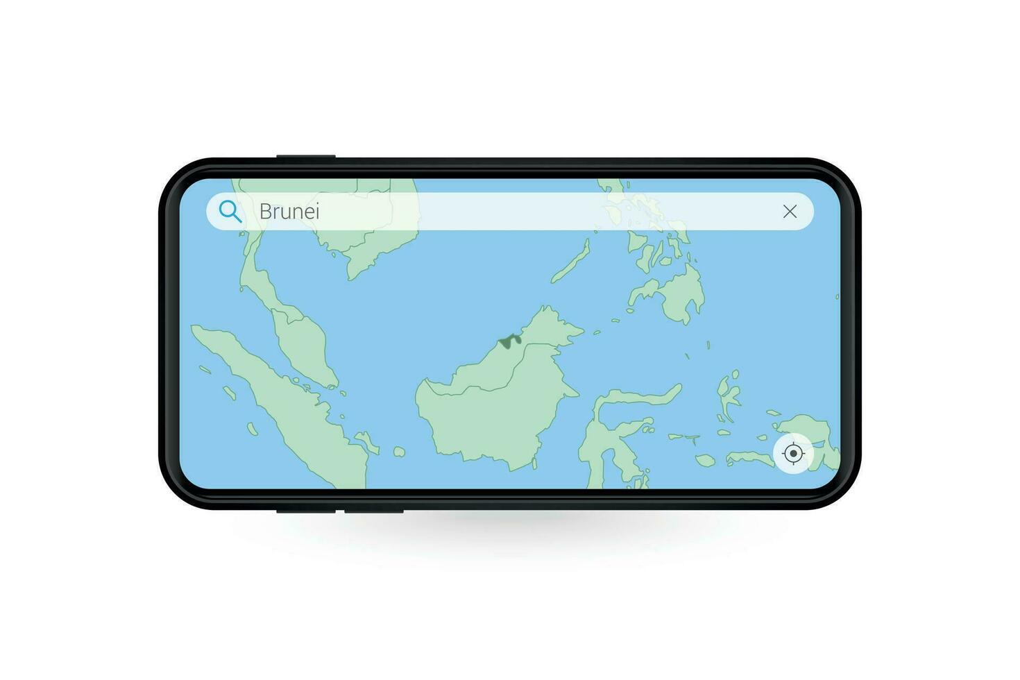 procurando mapa do brunei dentro Smartphone mapa aplicativo. mapa do brunei dentro célula telefone. vetor