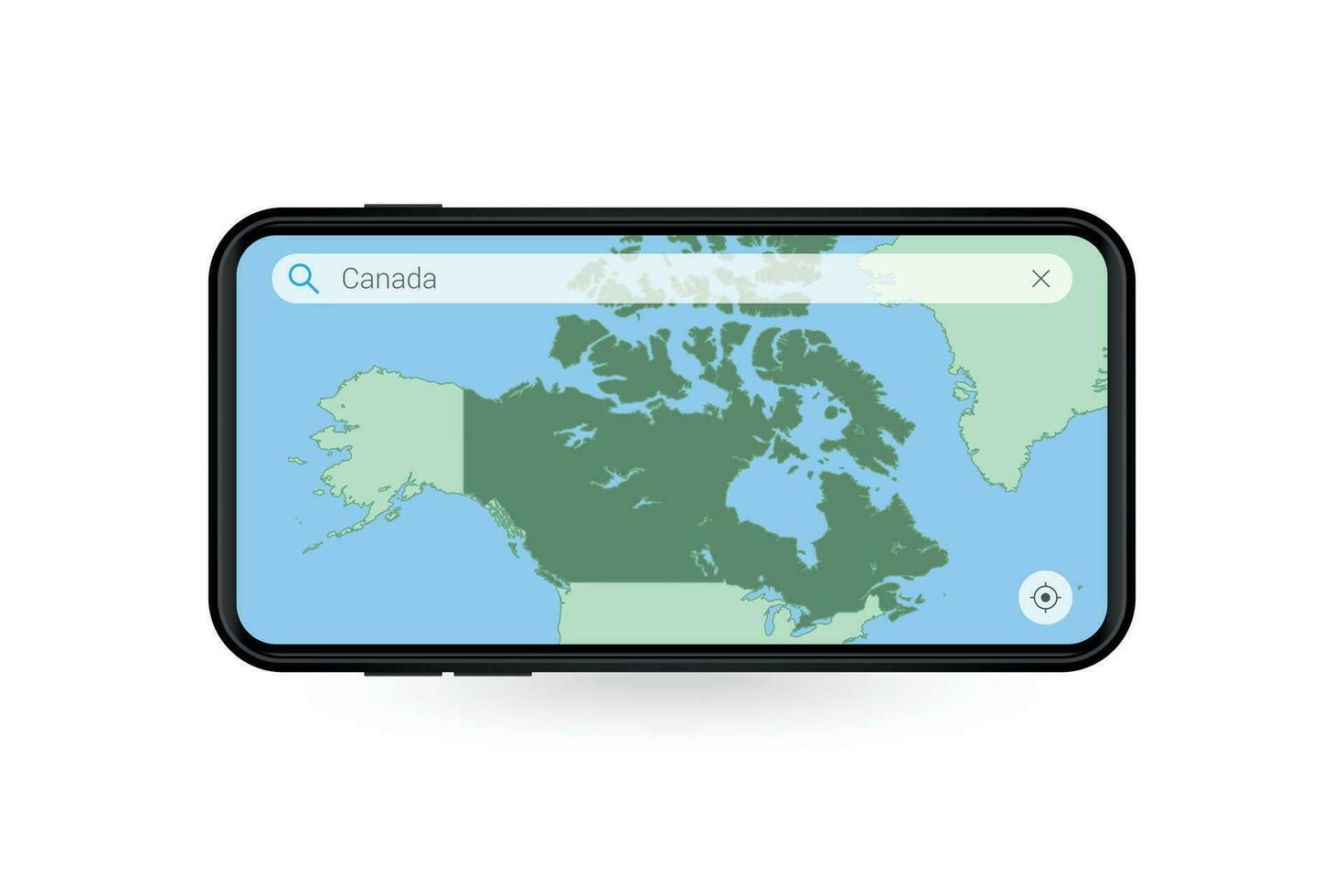 procurando mapa do Canadá dentro Smartphone mapa aplicativo. mapa do Canadá dentro célula telefone. vetor