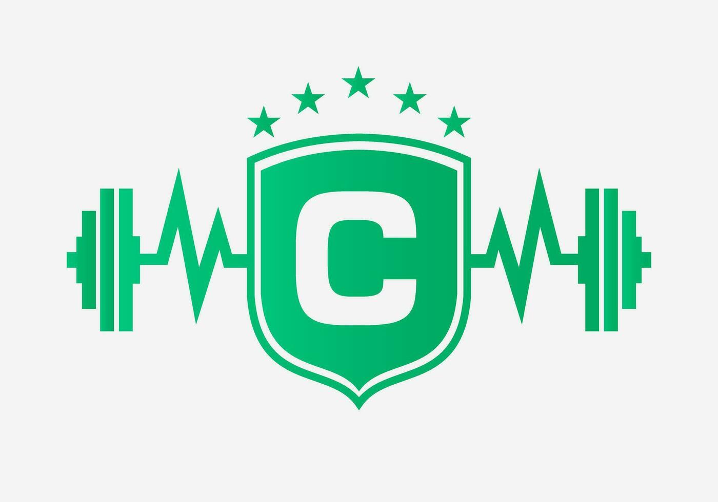 carta c Academia ginástica logotipo Projeto conceito com barra escudo e começar ícone. fisiculturismo Academia símbolo vetor