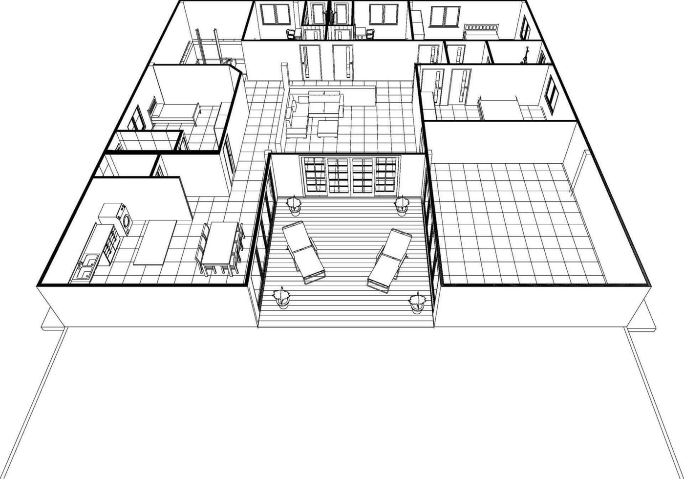 3d ilustração do residencial projeto vetor